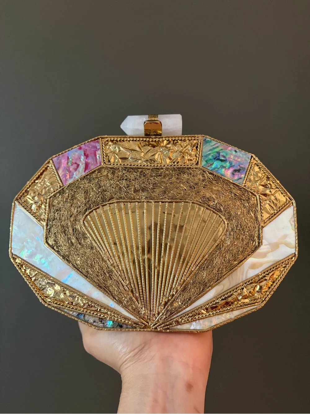 Gold Shell-Inspired Clutch with Mother of Pearl Accents